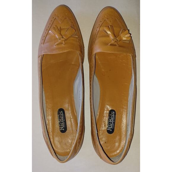 Nickels Made in Italy Tan Leather Loafers Women's 9AA Tassels Embellished Design - Picture 5 of 10